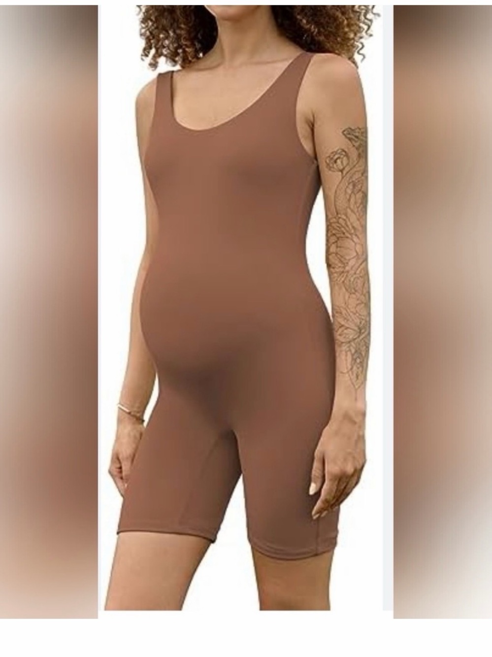 Jumpsuit Seamless Scoop-Neck Maternity Romper in Brown